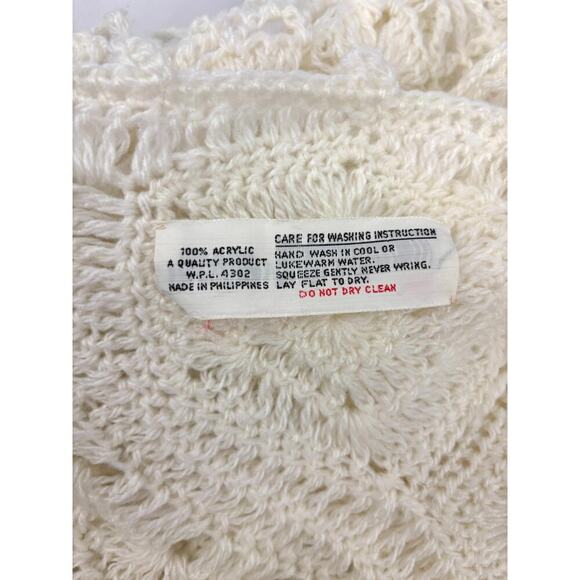 VTG Cream Handmade Knitted Shawl Coverup Wrap Soft OS Granny 1960's - Picture 5 of 6
